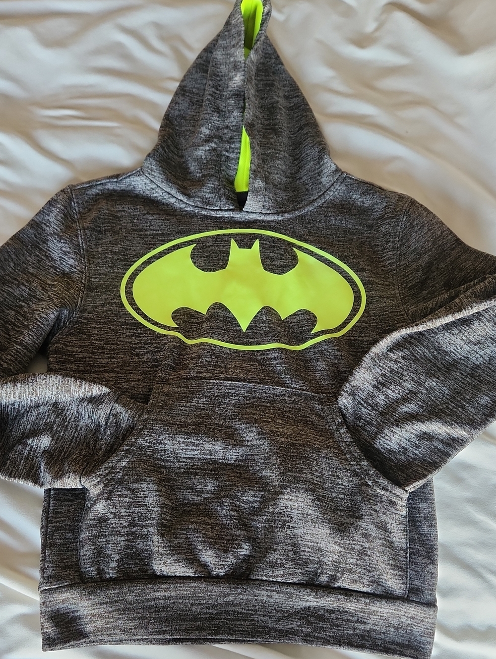 DC Comics Kids Gray Hoodie with Neon Yellow Batman Emblem
